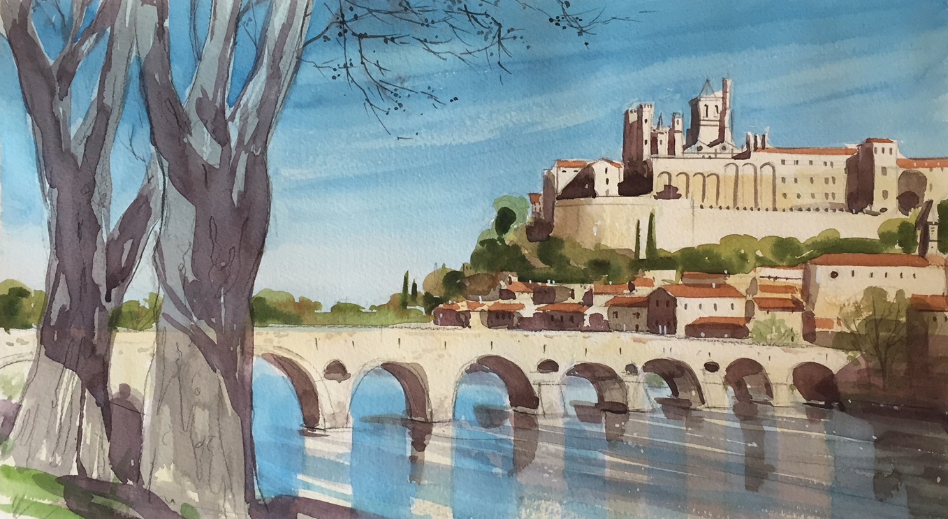 painting in france - the old bridge beziers