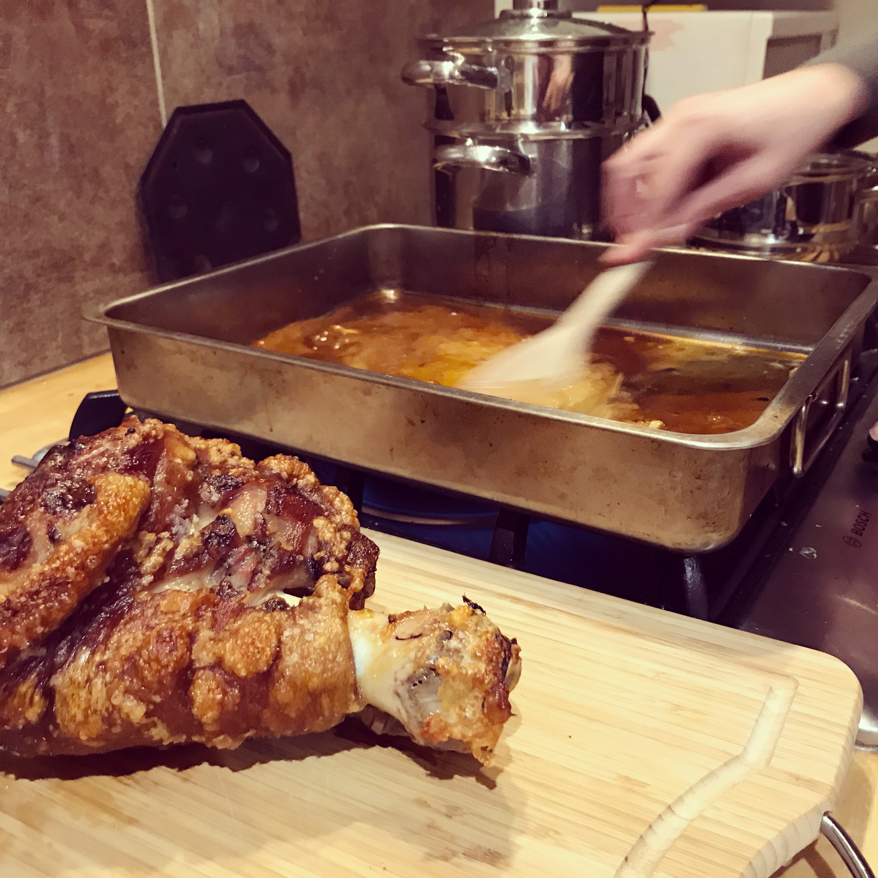Roast pork knuckle painting holiday in france