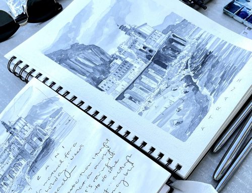Atrani on the Amalfi Coast.  A black and white painting tutorial